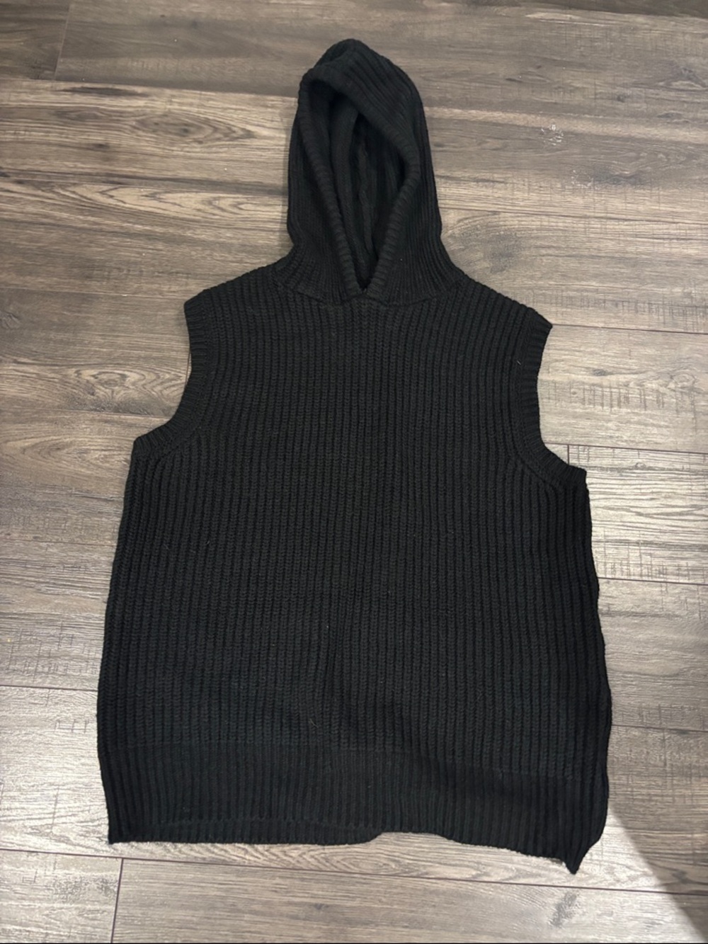 Zara Black Ribbed Knit Hooded Sleeveless Sweater Vest